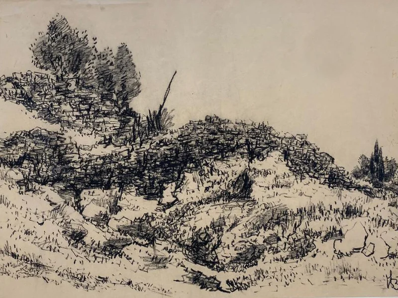 1890-Leopold Krakauer - Paesaggio con alberi color carbone
